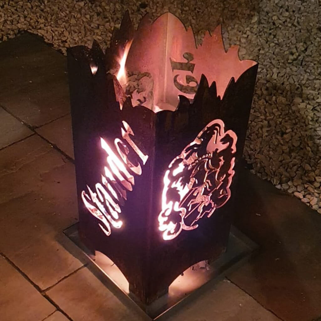 Stauder Pils Mini Feuertonne in 66 cm mit Rostpatina und Feuer
