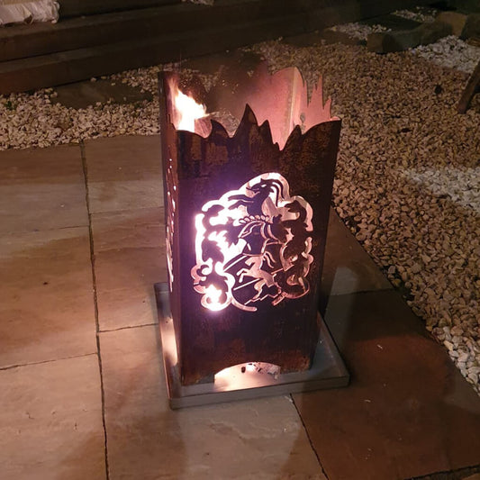 Stauder Pils Mini Feuertonne in 66 cm mit Rostpatina und Feuer