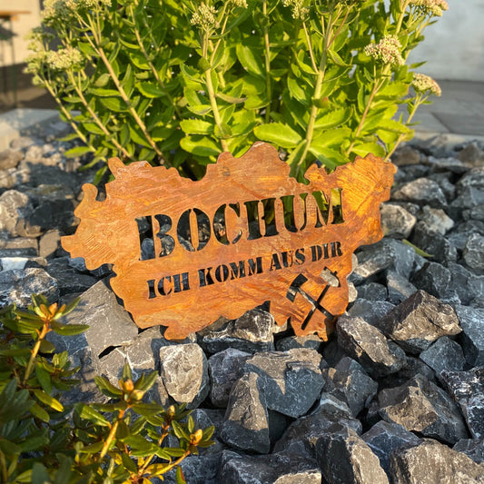 Ruhrpott Schild mit Bochum ich komm aus dir in Rostoptik