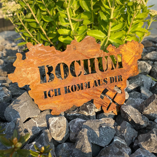 Ruhrpott Schild mit Bochum ich komm aus dir in Rostoptik