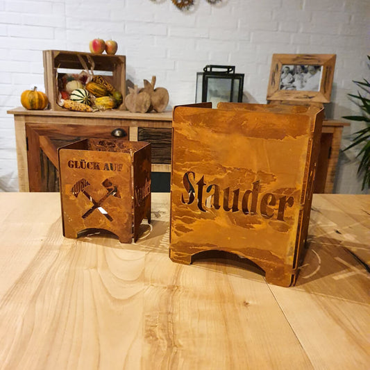 Stauder Pils Teelichthalter / Windlichthalter in 2 größen mit Rostpatina