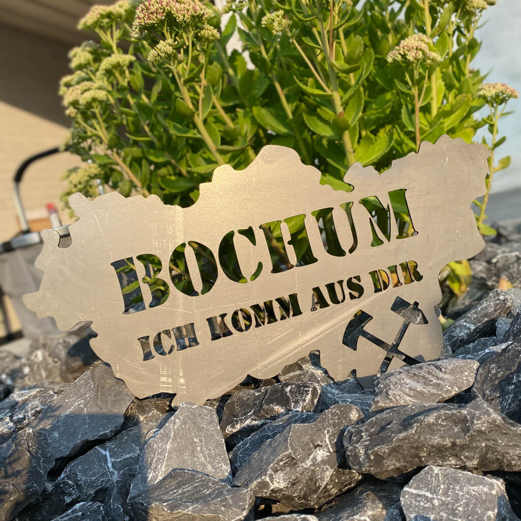 Ruhrpott Schild mit Bochum ich komm aus dir in Walzblau