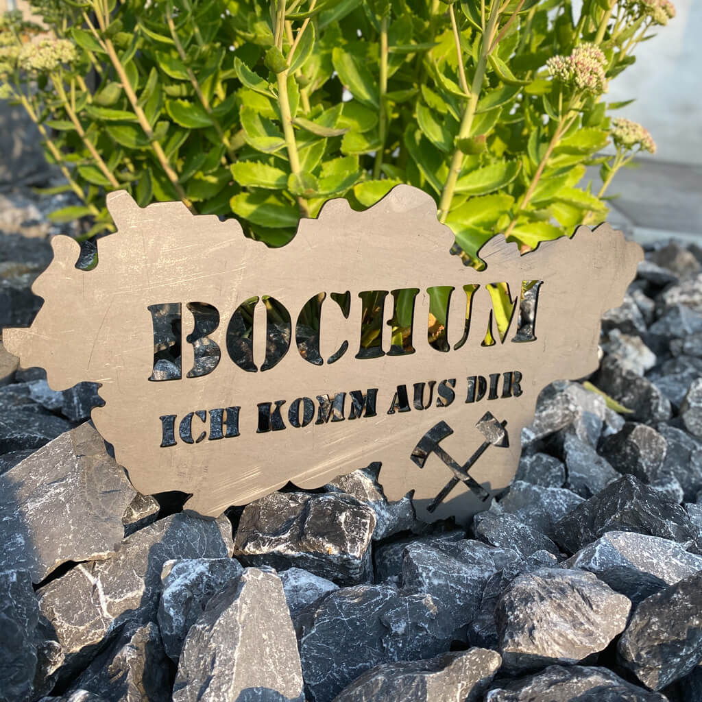 Ruhrpott Schild mit Bochum ich komm aus dir in Walzblau