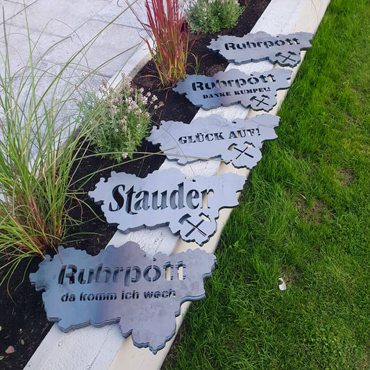 Diverse Ruhrpott Umrisse in Walzblau